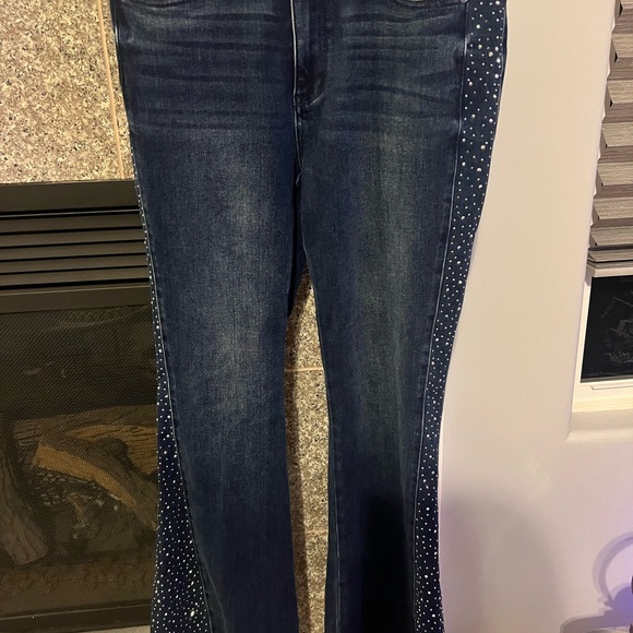 Judy Blue Dark Blue Flare Jeans with Rhinestone Accents - Picture 3 of 14